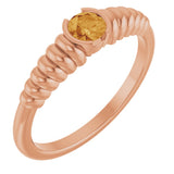 14K Gold Round Natural Citrine Half-Bezel Solitaire Ring - Rose Gold