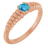 14K Gold Round Natural Blue Zircon Half-Bezel Solitaire Ring - Rose Gold