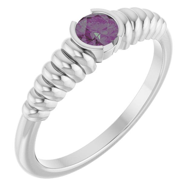 Platinum Round Lab-Grown Alexandrite Half-Bezel Solitaire Ring
