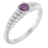 14K Gold Round Lab-Grown Alexandrite Half-Bezel Solitaire Ring - White Gold