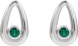 Platinum Round Lab-Grown Emerald Geometric Earrings - view 2