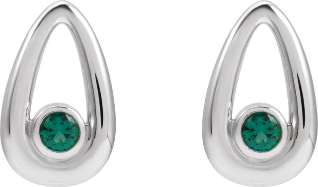 Platinum Round Lab-Grown Emerald Geometric Earrings - view 2