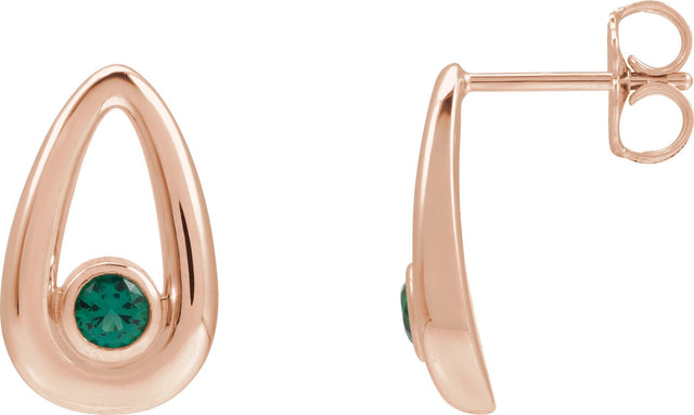 14K Gold Round Lab-Grown Emerald Geometric Earrings - Rose Gold