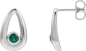 Platinum Round Lab-Grown Emerald Geometric Earrings
