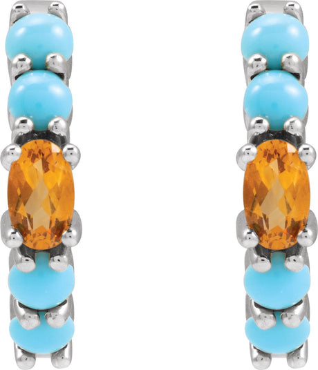 Platinum Oval Natural Citrine Accented Hoop Earrings - view 2