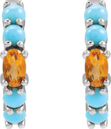 14K Gold Oval Natural Citrine Accented Hoop Earrings - White Gold - view 2