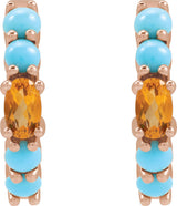 14K Gold Oval Natural Citrine Accented Hoop Earrings - Rose Gold - view 2