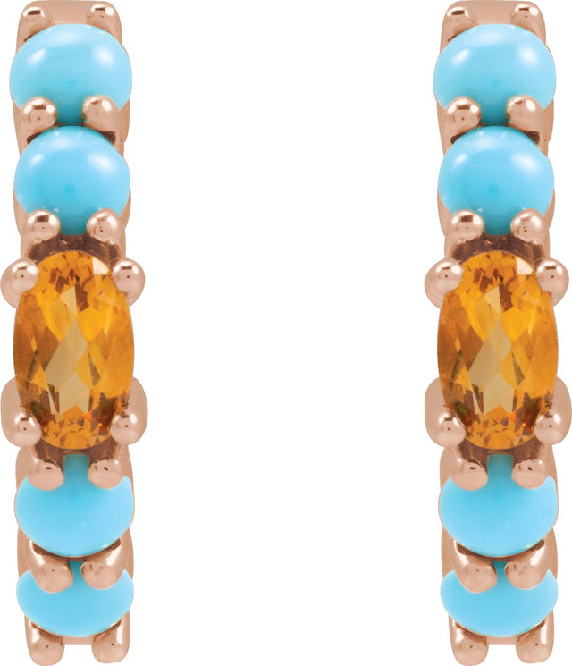 14K Gold Oval Natural Citrine Accented Hoop Earrings - Rose Gold - view 2