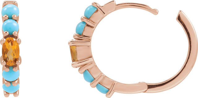 14K Gold Oval Natural Citrine Accented Hoop Earrings - Rose Gold - view 3