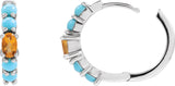 14K Gold Oval Natural Citrine Accented Hoop Earrings - White Gold - view 3