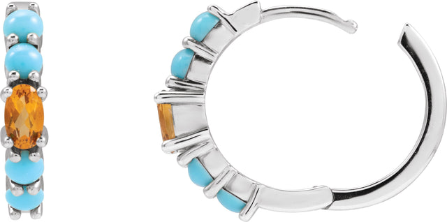 14K Gold Oval Natural Citrine Accented Hoop Earrings - White Gold - view 3