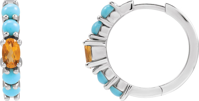 Platinum Oval Natural Citrine Accented Hoop Earrings