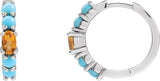 14K Gold Oval Natural Citrine Accented Hoop Earrings - White Gold