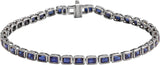 14K Gold Emerald Lab-Grown Blue Sapphire Bezel-Set Line Bracelet - White Gold