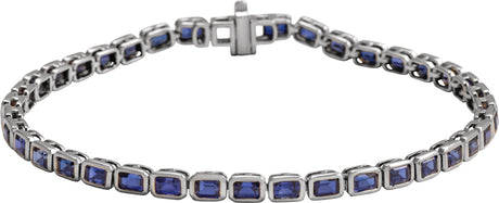 14K Gold Emerald Lab-Grown Blue Sapphire Bezel-Set Line Bracelet - White Gold