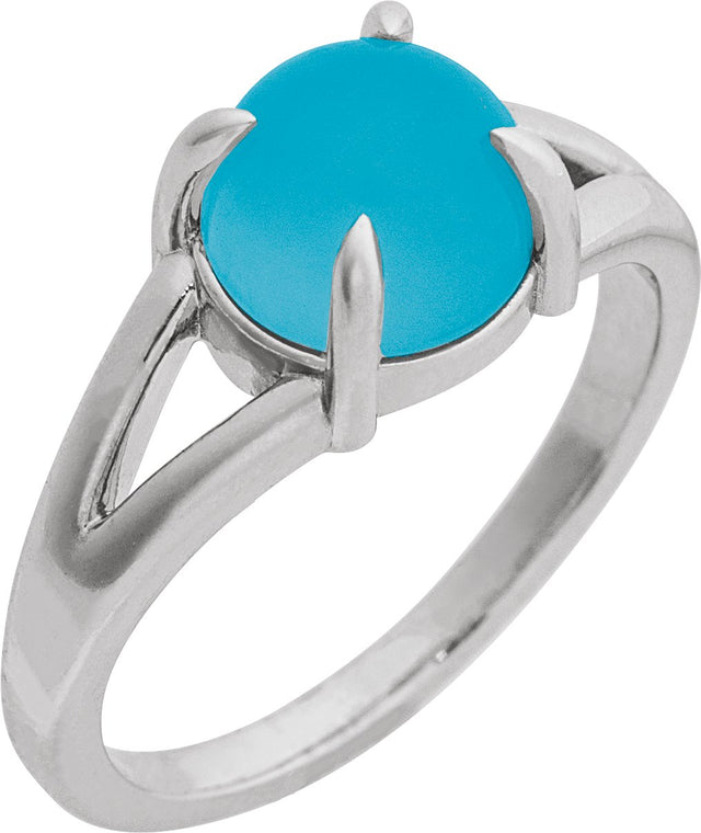 Platinum Oval Natural Turquoise Cabochon Ring – 6-7mm Stones