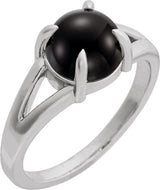 Platinum Round Natural Onyx Cabochon Ring