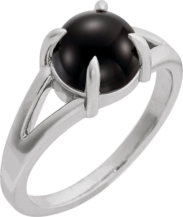 Platinum Round Natural Onyx Cabochon Ring