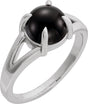 Platinum Round Natural Onyx Cabochon Ring