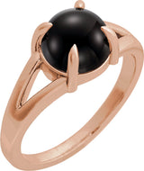 14K Gold Round Natural Onyx Cabochon Ring - Rose Gold