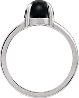14K Gold Round Natural Onyx Cabochon Ring - White Gold - view 2