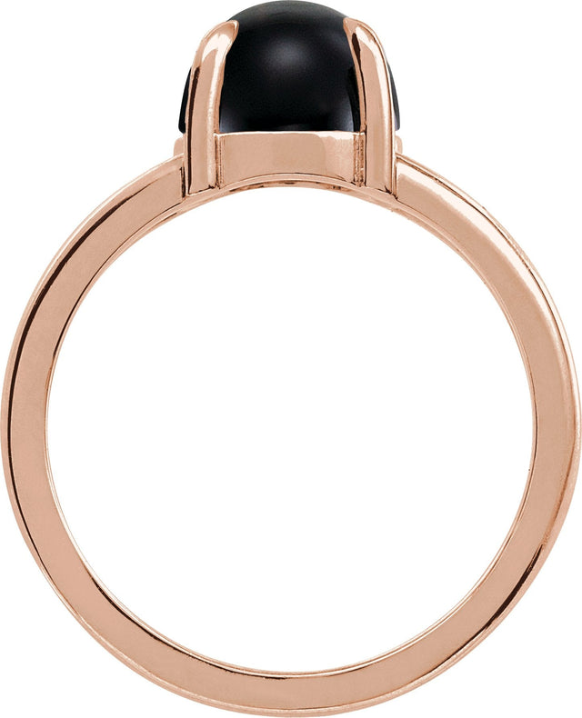 14K Gold Round Natural Onyx Cabochon Ring - Rose Gold - view 2
