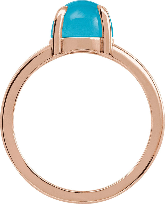 14K Gold Oval Natural Turquoise Cabochon Ring – 6-7mm Stones - Rose Gold - view 2