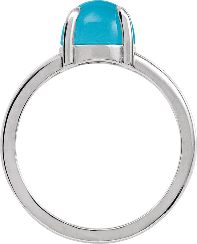 Platinum Oval Natural Turquoise Cabochon Ring – 6-7mm Stones - view 2