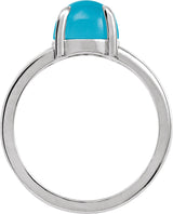 14K Gold Oval Natural Turquoise Cabochon Ring – 6-7mm Stones - White Gold - view 2