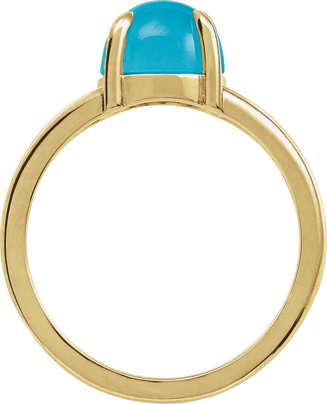 14K Gold Oval Natural Turquoise Cabochon Ring – 6-7mm Stones - Yellow Gold - view 2