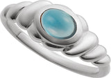 Platinum Oval Natural London Blue Topaz Bezel-Set Puffed Cabochon Ring - view 4