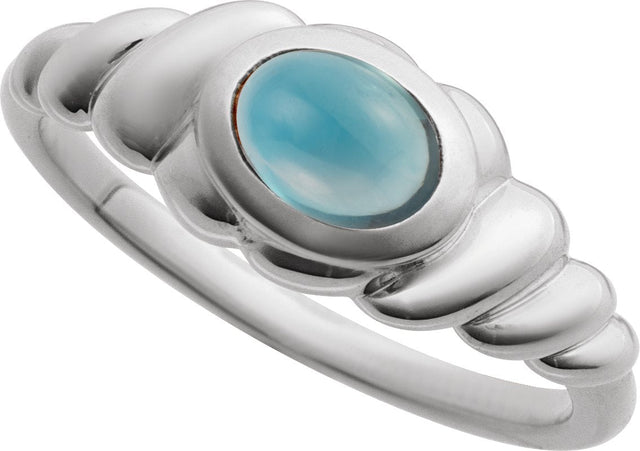 14K Gold Oval Natural London Blue Topaz Bezel-Set Puffed Cabochon Ring - White Gold - view 4