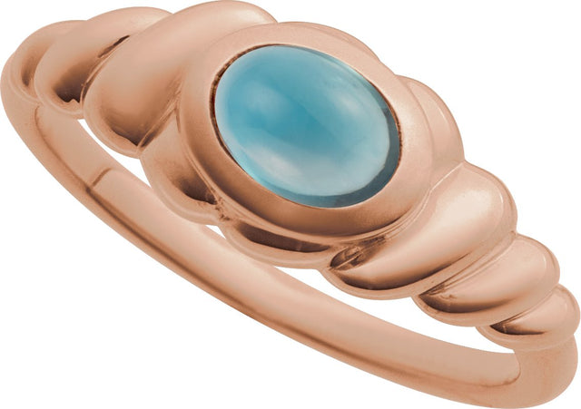 14K Gold Oval Natural London Blue Topaz Bezel-Set Puffed Cabochon Ring - Rose Gold - view 4