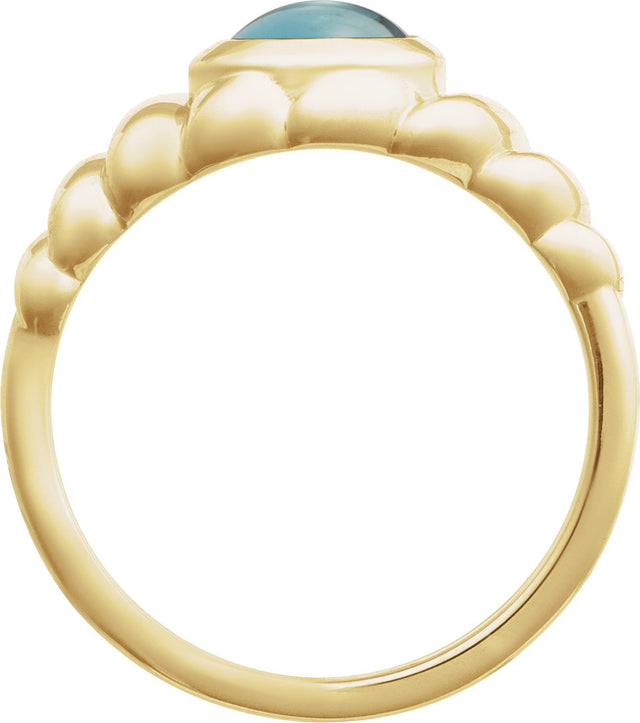 14K Gold Oval Natural London Blue Topaz Bezel-Set Puffed Cabochon Ring - Yellow Gold - view 2