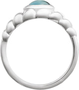 14K Gold Oval Natural London Blue Topaz Bezel-Set Puffed Cabochon Ring - White Gold - view 2