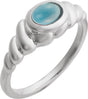 Platinum Oval Natural London Blue Topaz Bezel-Set Puffed Cabochon Ring