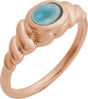 14K Gold Oval Natural London Blue Topaz Bezel-Set Puffed Cabochon Ring - Rose Gold