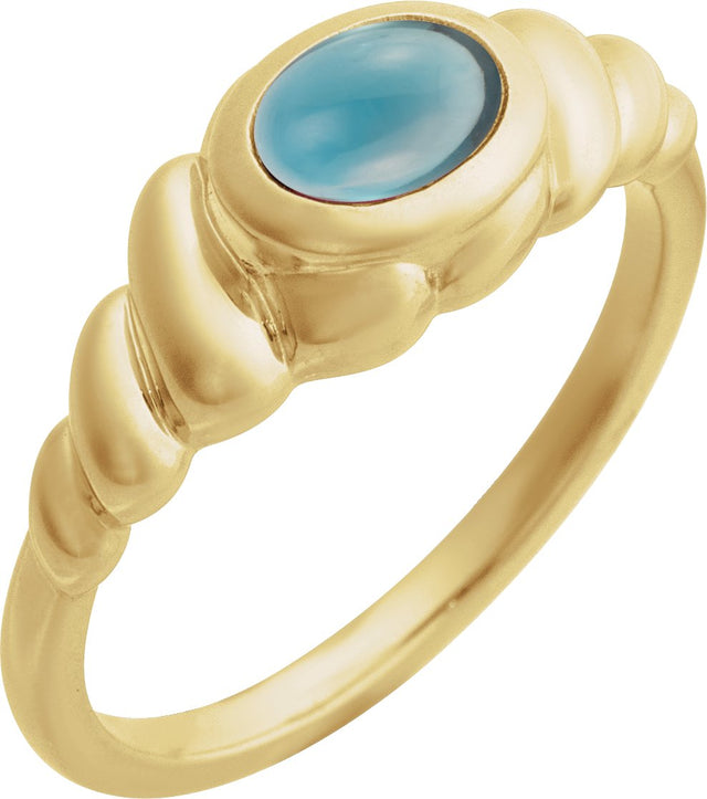 14K Gold Oval Natural London Blue Topaz Bezel-Set Puffed Cabochon Ring - Yellow Gold