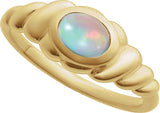 14K Gold Oval Natural Ethiopian Opal Bezel-Set Puffed Cabochon Ring - Yellow Gold - view 4