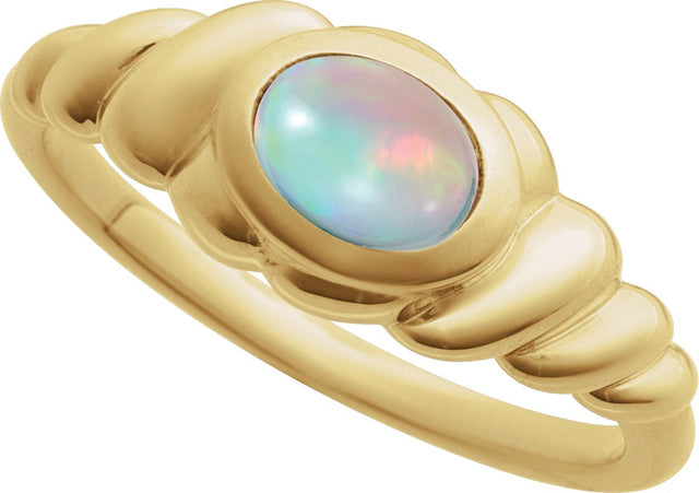 14K Gold Oval Natural Ethiopian Opal Bezel-Set Puffed Cabochon Ring - Yellow Gold - view 4