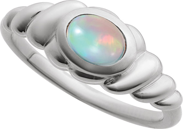 Platinum Oval Natural Ethiopian Opal Bezel-Set Puffed Cabochon Ring - view 4