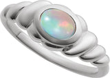 14K Gold Oval Natural Ethiopian Opal Bezel-Set Puffed Cabochon Ring - White Gold - view 4