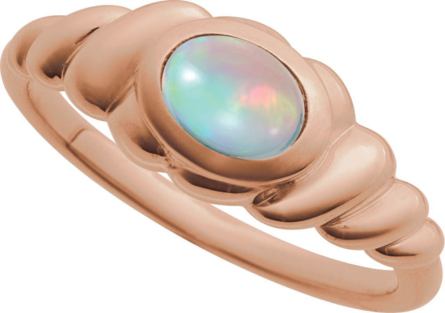 14K Gold Oval Natural Ethiopian Opal Bezel-Set Puffed Cabochon Ring - Rose Gold - view 4