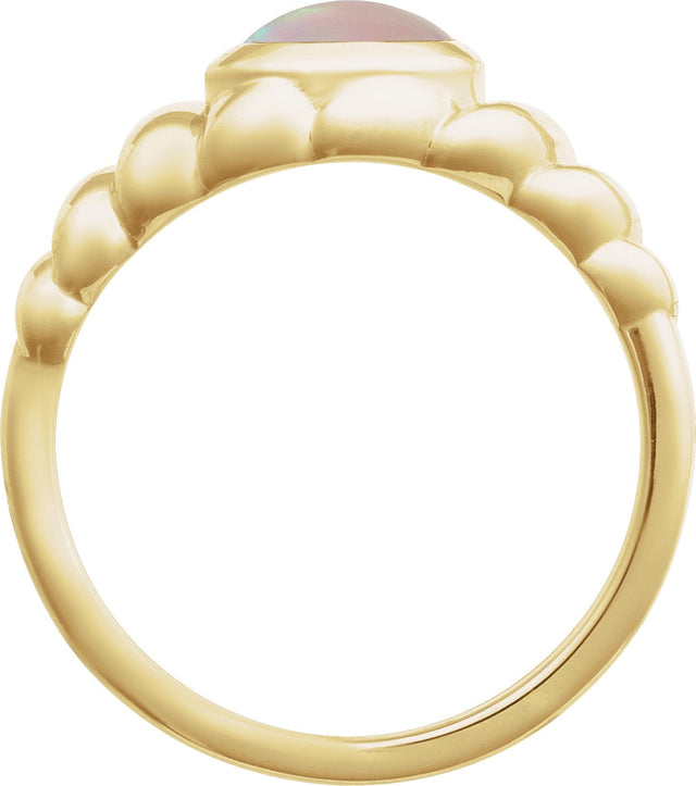 14K Gold Oval Natural Ethiopian Opal Bezel-Set Puffed Cabochon Ring - Yellow Gold - view 2