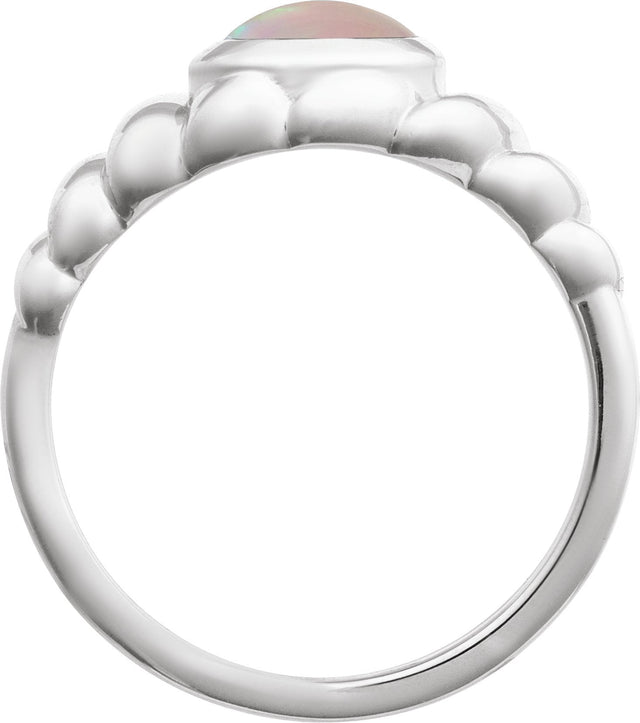 Platinum Oval Natural Ethiopian Opal Bezel-Set Puffed Cabochon Ring - view 2