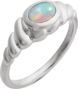 Platinum Oval Natural Ethiopian Opal Bezel-Set Puffed Cabochon Ring