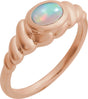 14K Gold Oval Natural Ethiopian Opal Bezel-Set Puffed Cabochon Ring - Rose Gold