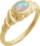 14K Gold Oval Natural Ethiopian Opal Bezel-Set Puffed Cabochon Ring - Yellow Gold