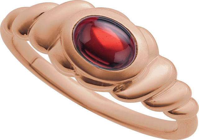 14K Gold Oval Natural Mozambique Garnet Bezel-Set Puffed Cabochon Ring - Rose Gold - view 4