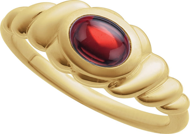 14K Gold Oval Natural Mozambique Garnet Bezel-Set Puffed Cabochon Ring - Yellow Gold - view 4